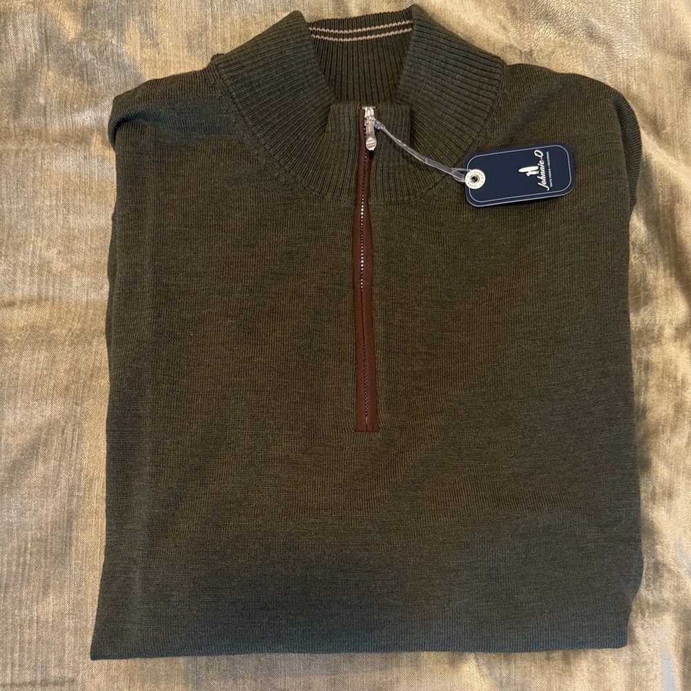 johnnie-O Dark Raynor Merino Wool Quarter Zip Sweater, size XL